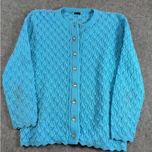 VTG 60s Wintuk Sweater Womens Large Blue Cardigan Orlon Acrylic Boho Grandmacore